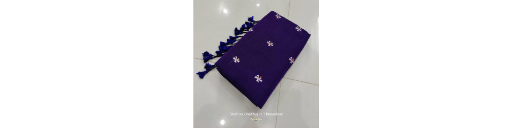 Khadi Shiuli Flower Embroidery Sarees 